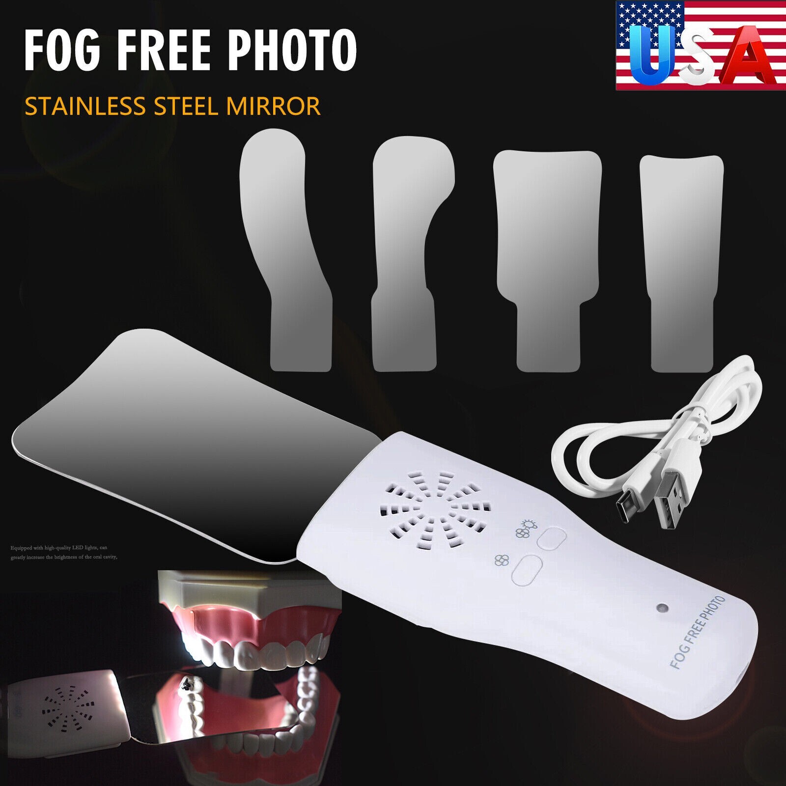 Dental Occlusal Mirror Fog Free LED Intra Oral Photo System 4*Mirrors Anti-Fog d