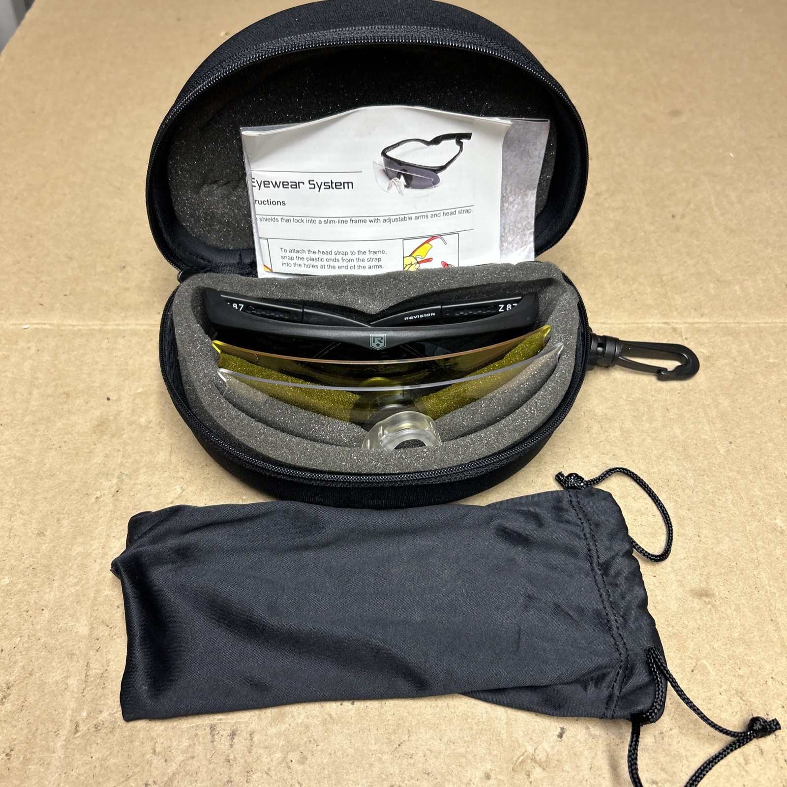 Revision Military Black Safety Glasses With Case And Lens ANSI Z 87 Impact