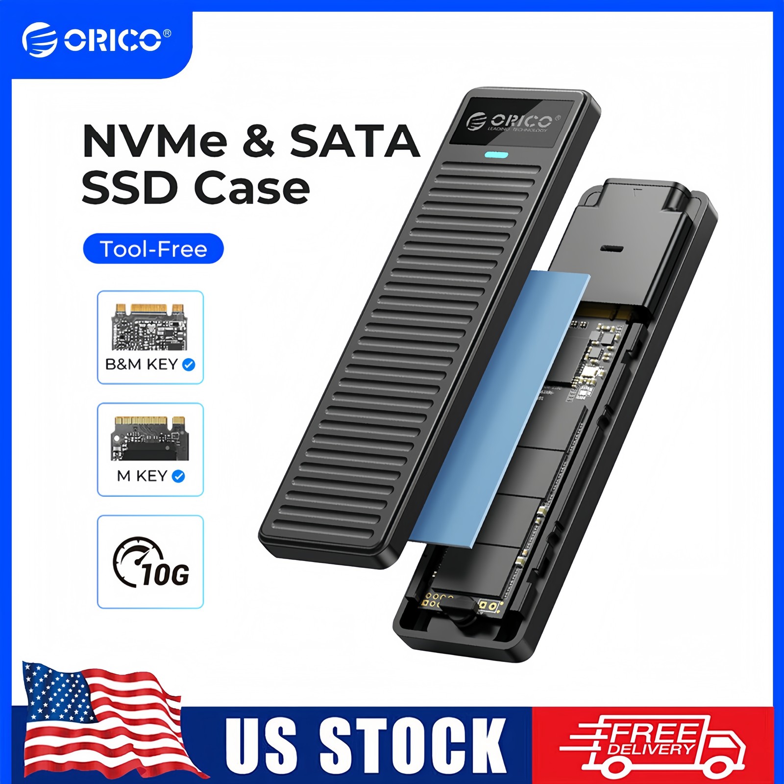 ORICO M.2 NVMe SSD Enclosure 10Gbps USB3.2 Gen 2 M2 SSD Box Support UASP  4TB