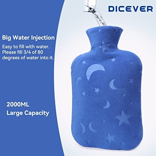 Hot Water Bottle with Soft Cover, 2L Hot Water Bag for Menstrual Cramps, Neck an