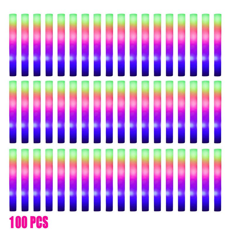 100PCS LED Light Up Foam Stick Multi Color Glow Stick For Party
