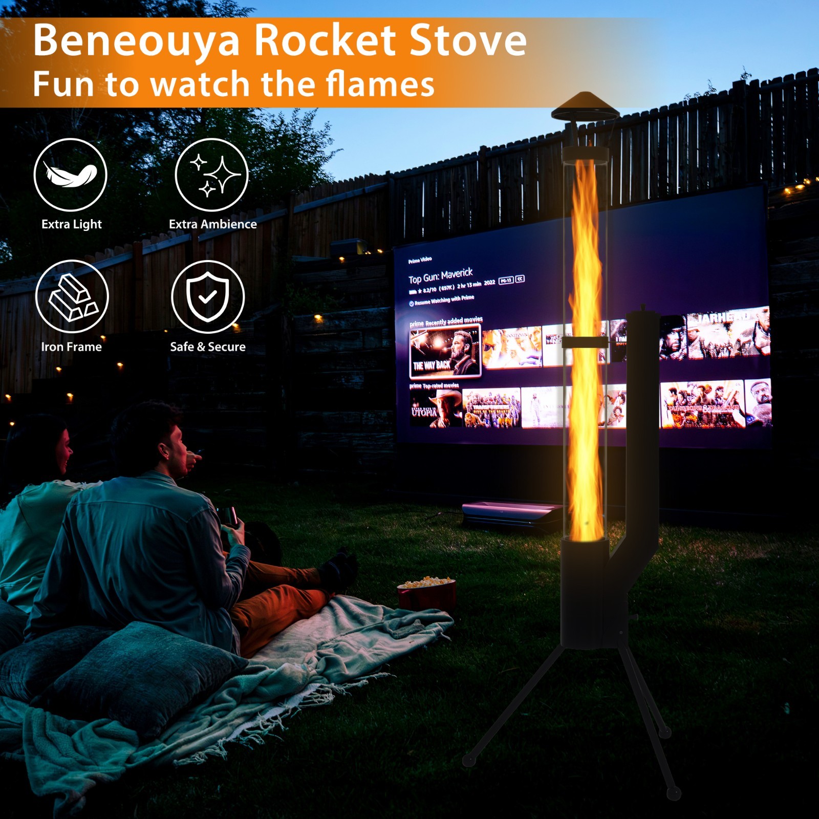 Portable Wooden Pellet Fire Pit with Safety Cover and Glass