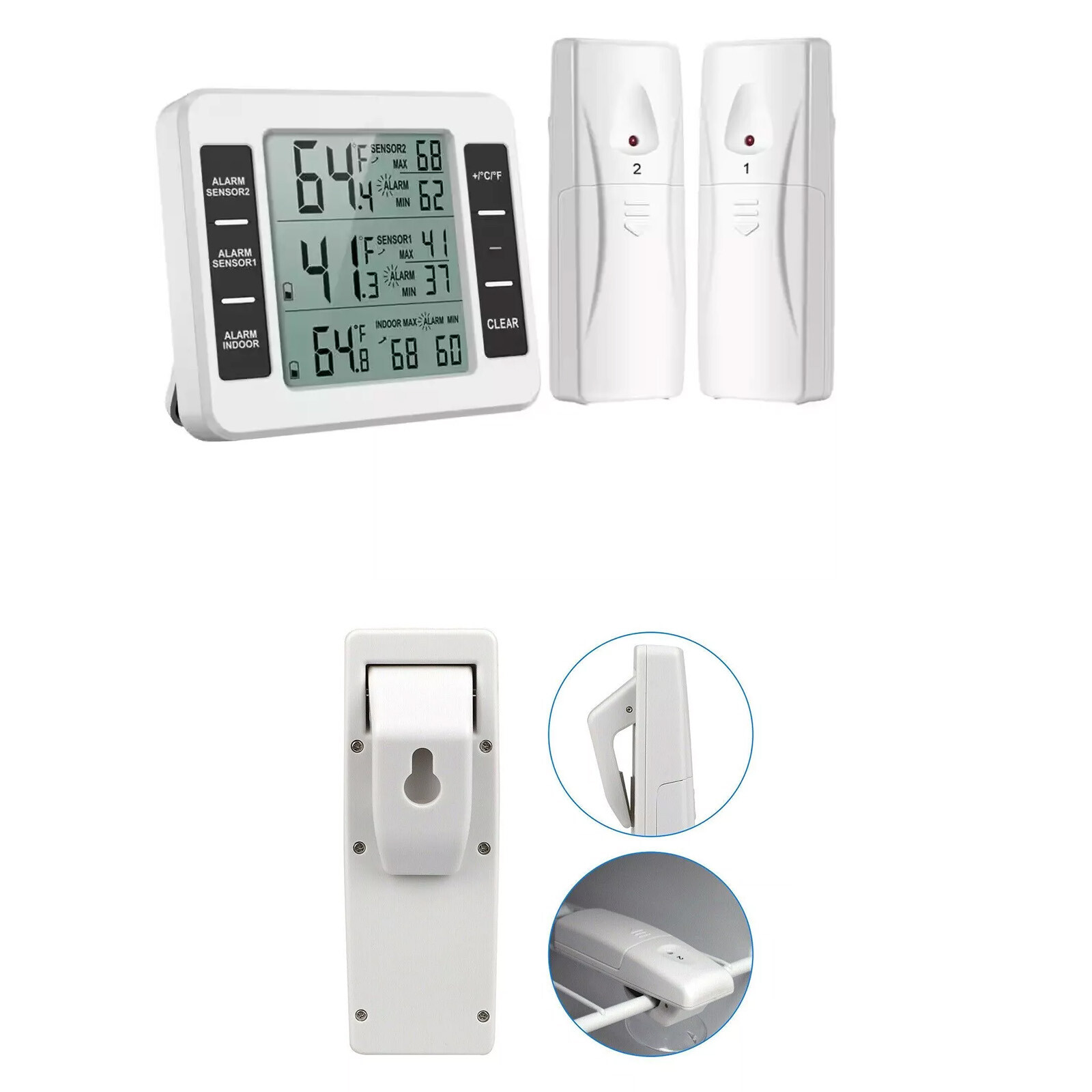 Wireless Digital Refrigerator Freezer Thermometer Temp Alarm Dual Sensor
