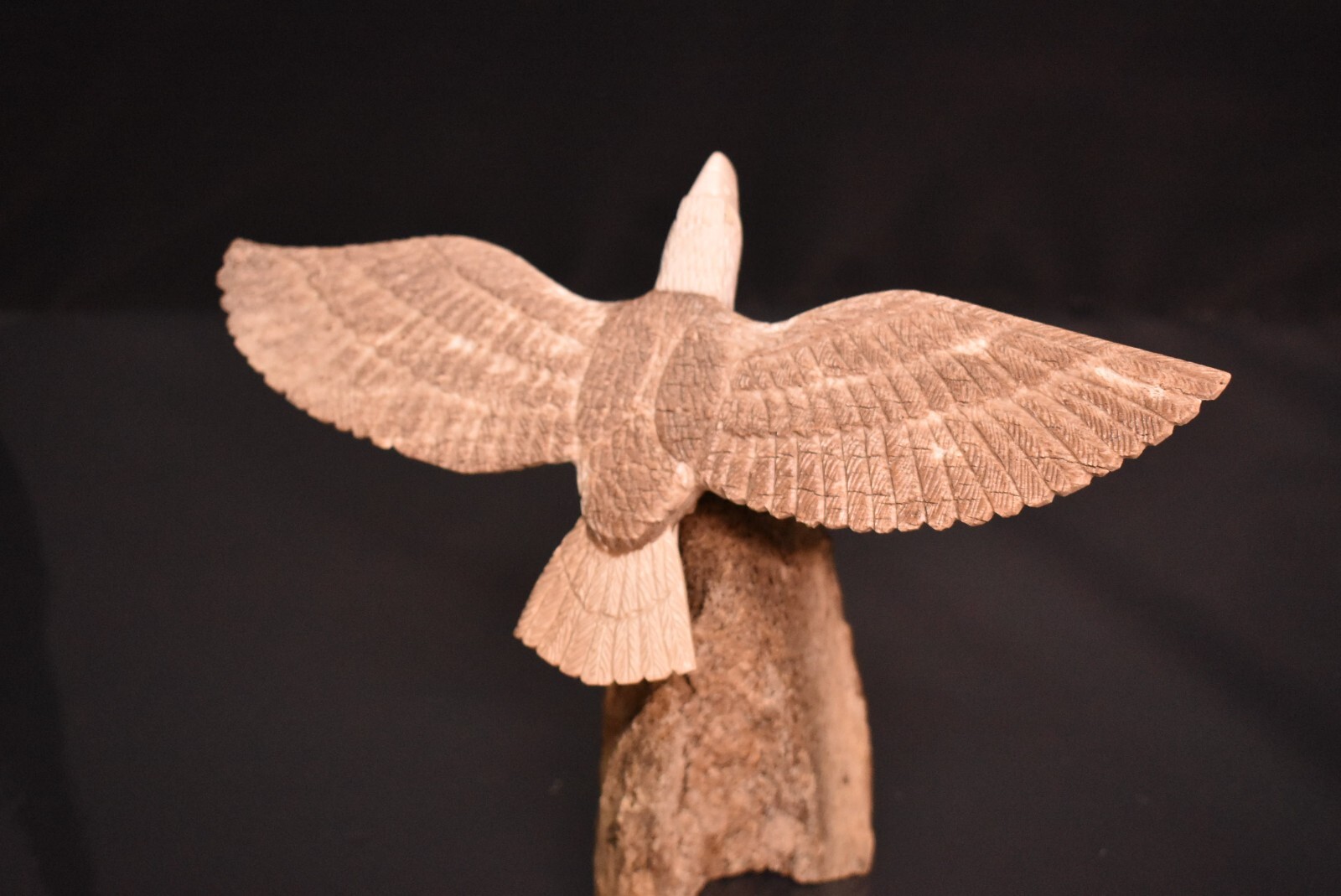 INUIT Figure Fossilized BUFFALO BONE CARVED EAGLE Northwest Coast Sculpture