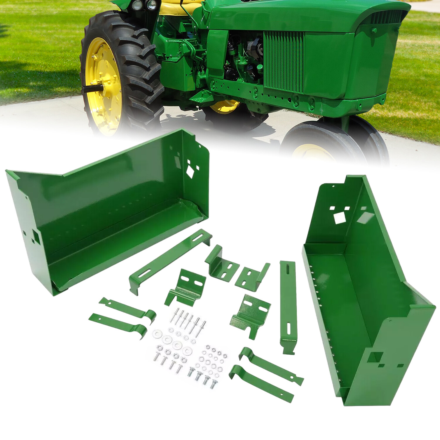 LH+RH Powder Coated Battery Box w/ Bracket For John Deere  4010 4020 4320 4520