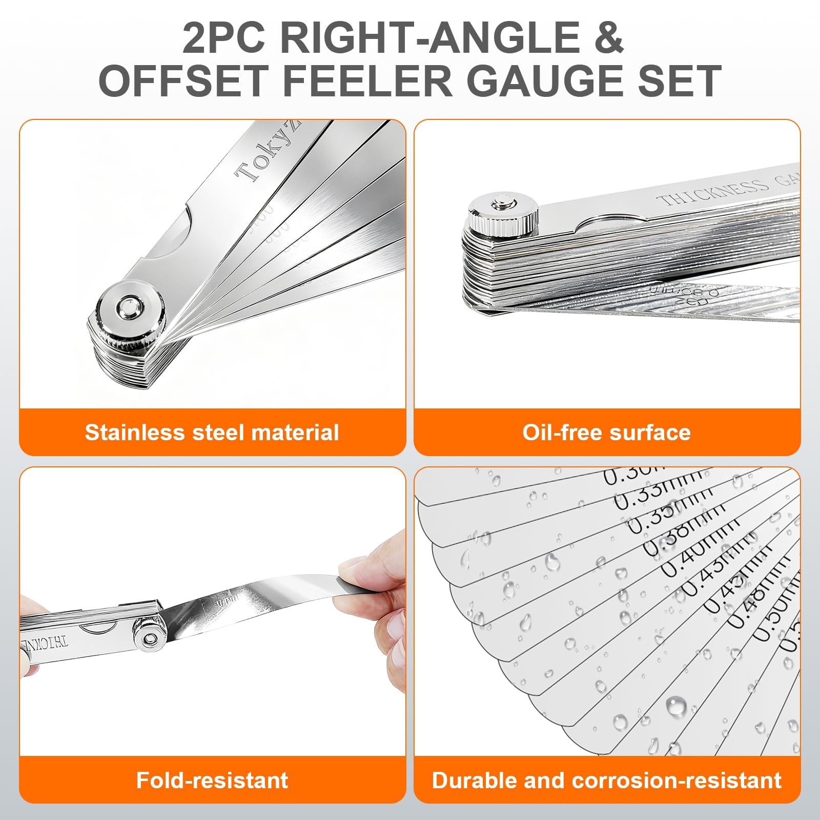 Kit Galgas Calibrador Lainas 48 Hojas Rectas Acodadas Punterías Bujías Inox Pro
