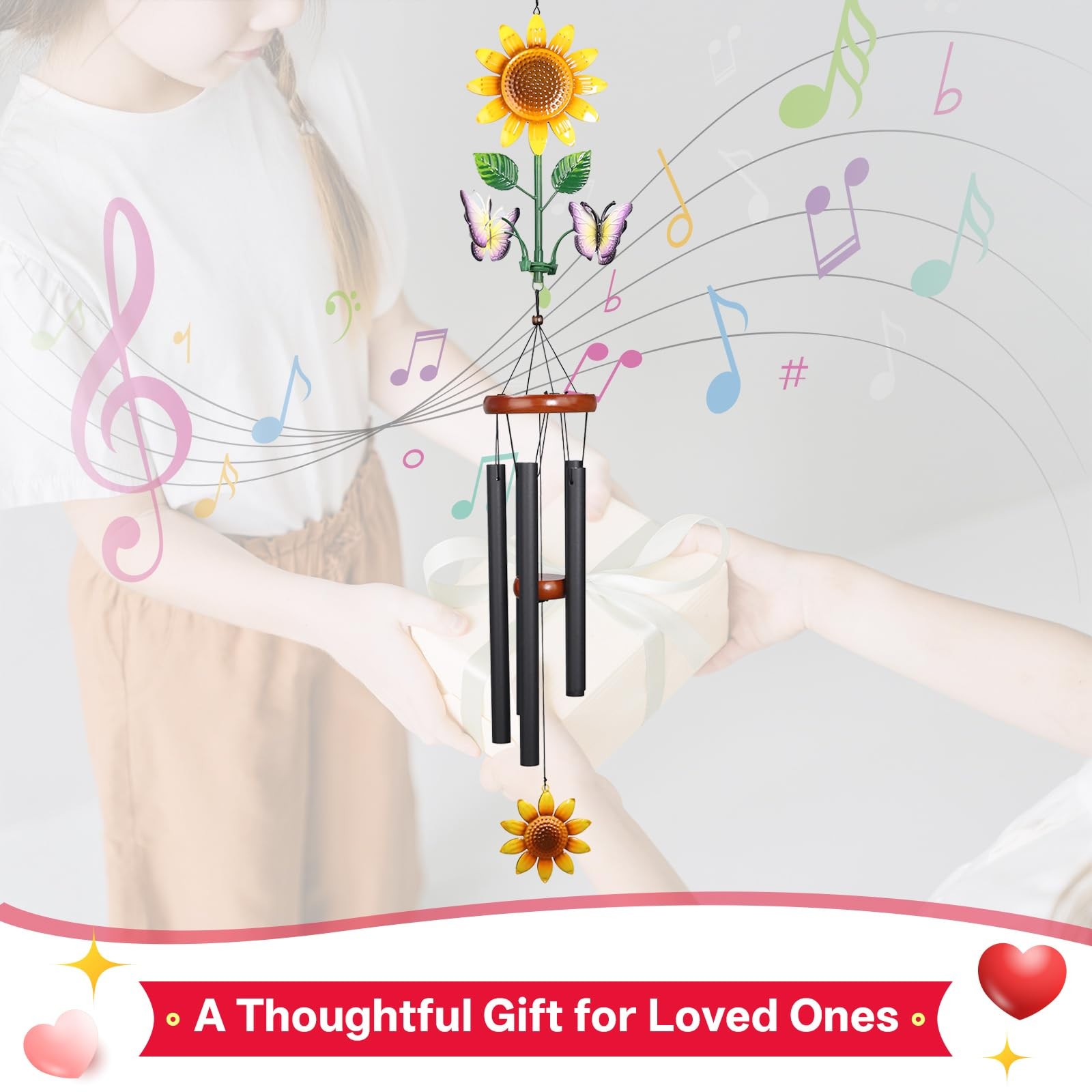 Best Sunflower Wind Chimes with Spinning Butterflies for Outside Hanging Garden