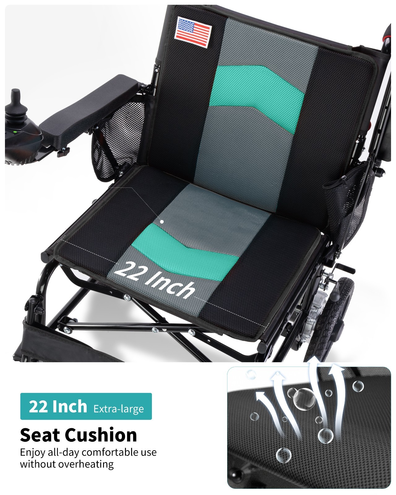 22" Extra Wide Seat Electric Wheelchairs for Adults & Seniors, Support 330 lbs