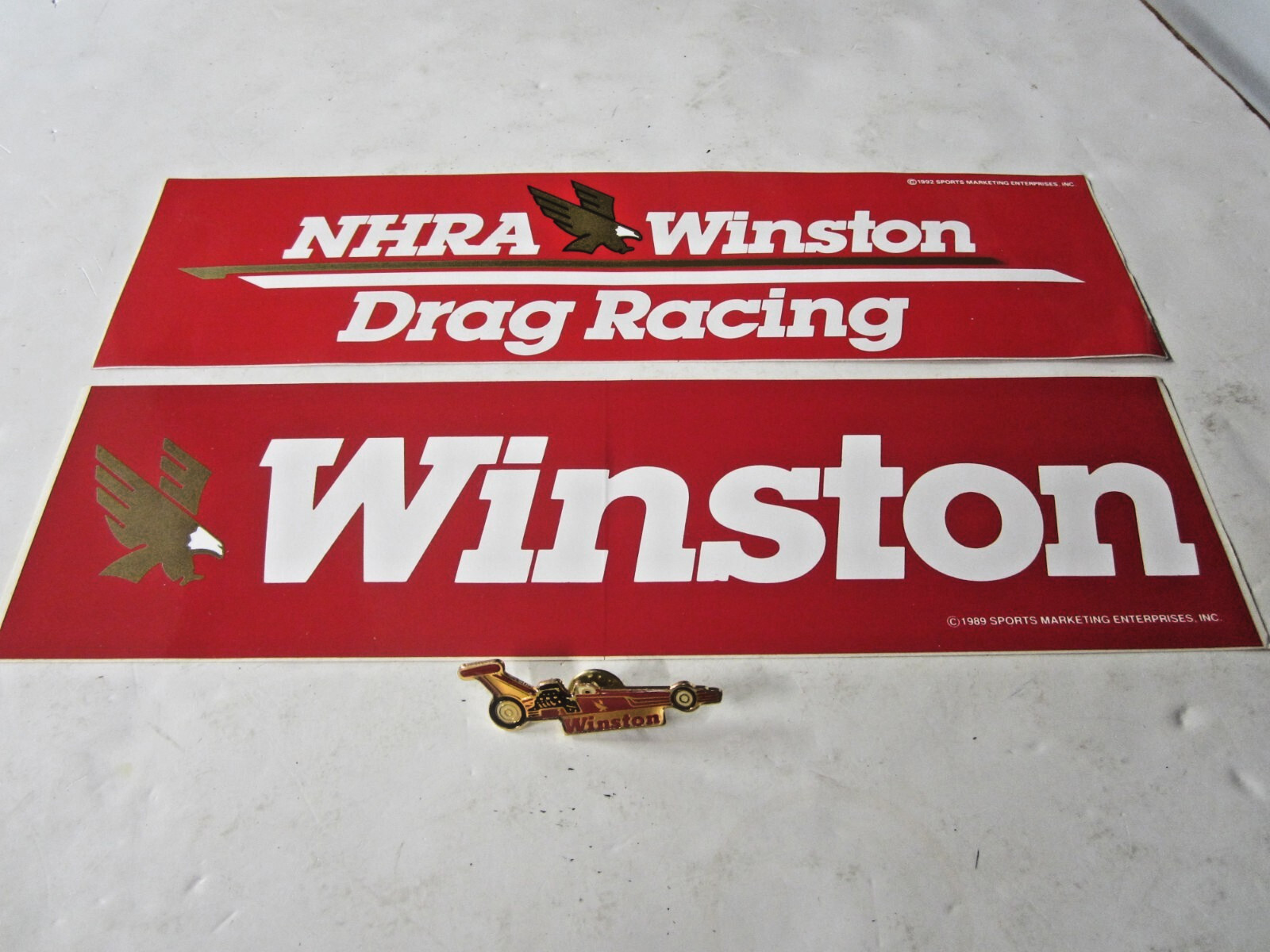 NHRA Original 1989 & 1992 WINSTON Drag Racing Stickers + Dragster Hat/Lapel Pin
