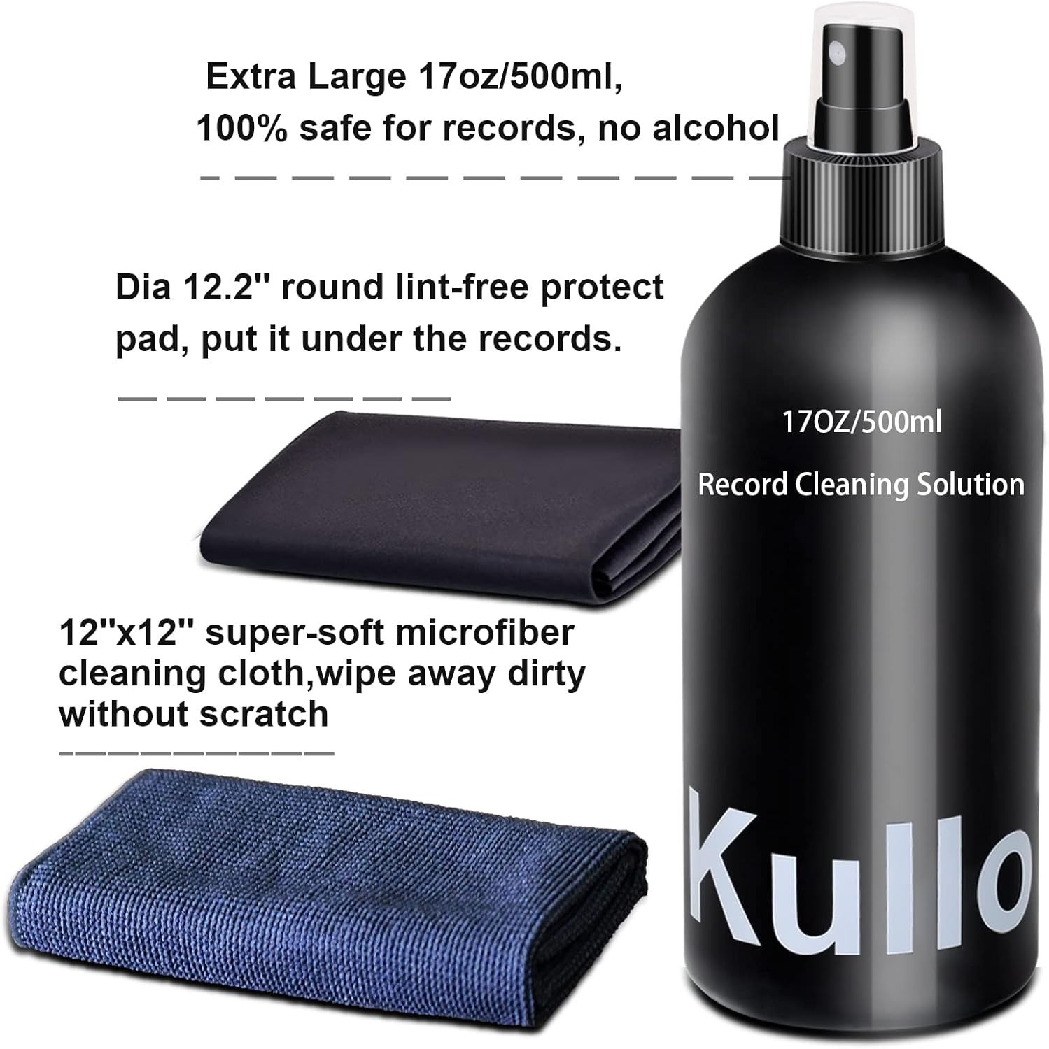 Complete Record Player Cleaning Kit: 17oz Anti-Static Cleaner & Accessories