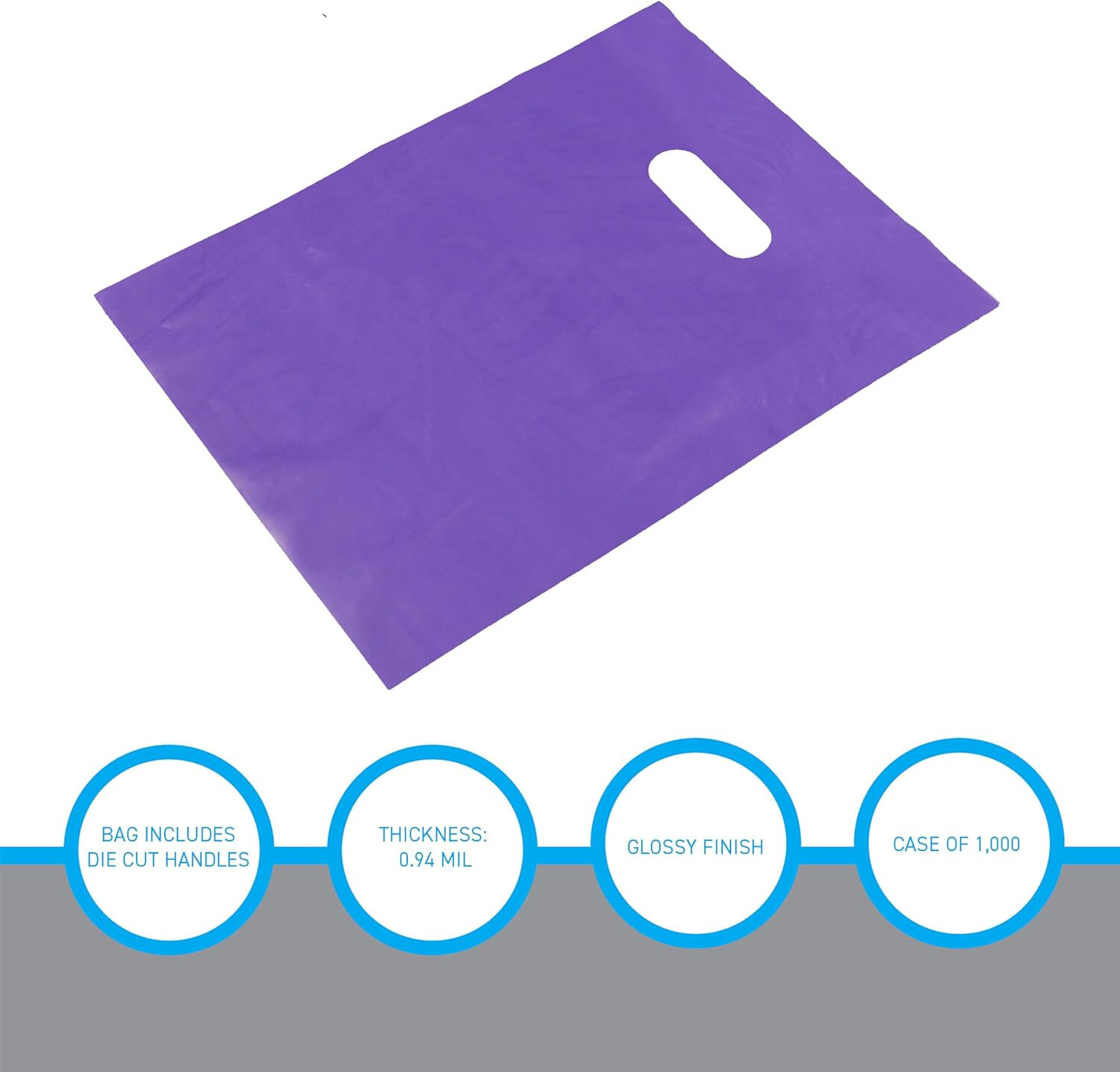 Plastic Bags 1000 Purple Shopping Merchandise Die Cut Handles 9 x 12 Lightweight