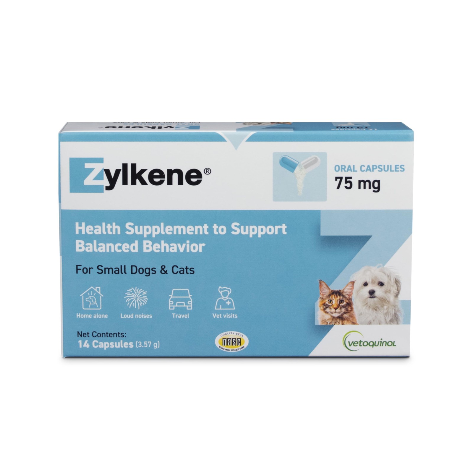 Vetoquinol Zylkene Calming Support Supplement for Small Dogs and 14 Capsules