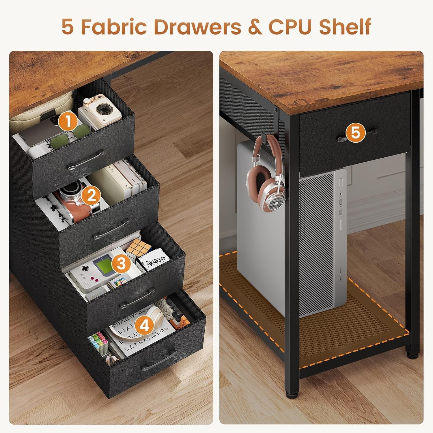 L Shaped Computer Desk with 5 Drawers Modern Reversible 78.7" Long 2 Person Desk