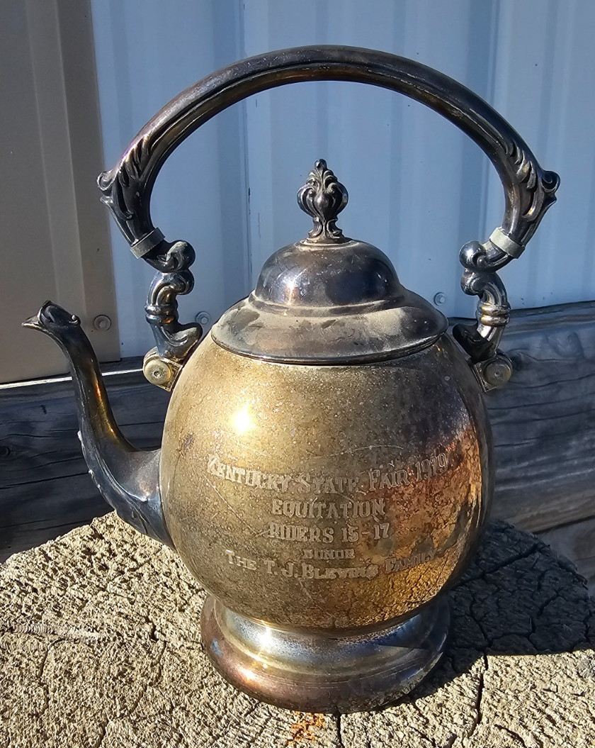 Vintage 1979  Silver Plate Trophy Teapot Kentucky State Fair Equitation