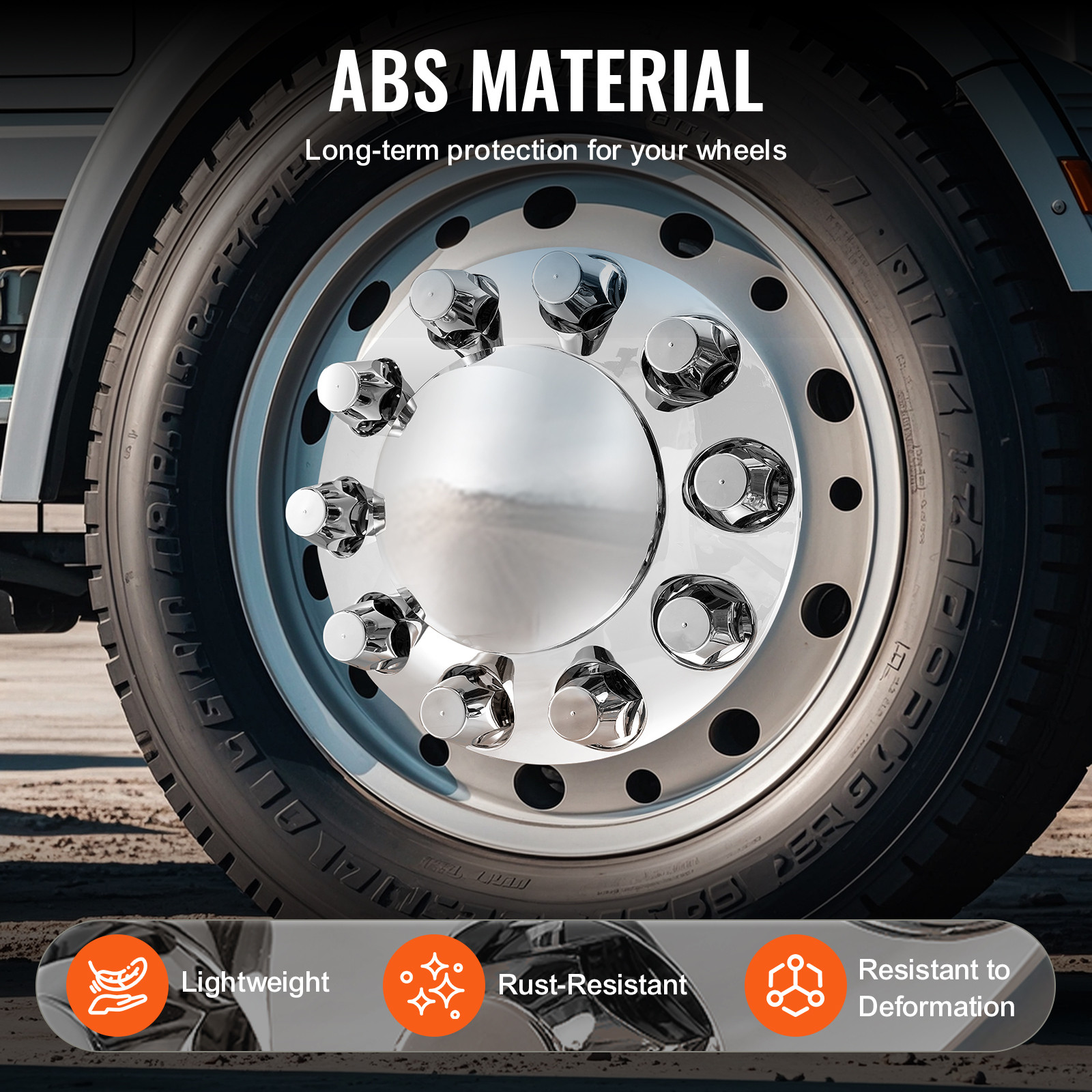 Chrome Hub Cover Semi Truck Wheel Axle Cover 33mm Lug Nut Front & Rear Thread-On