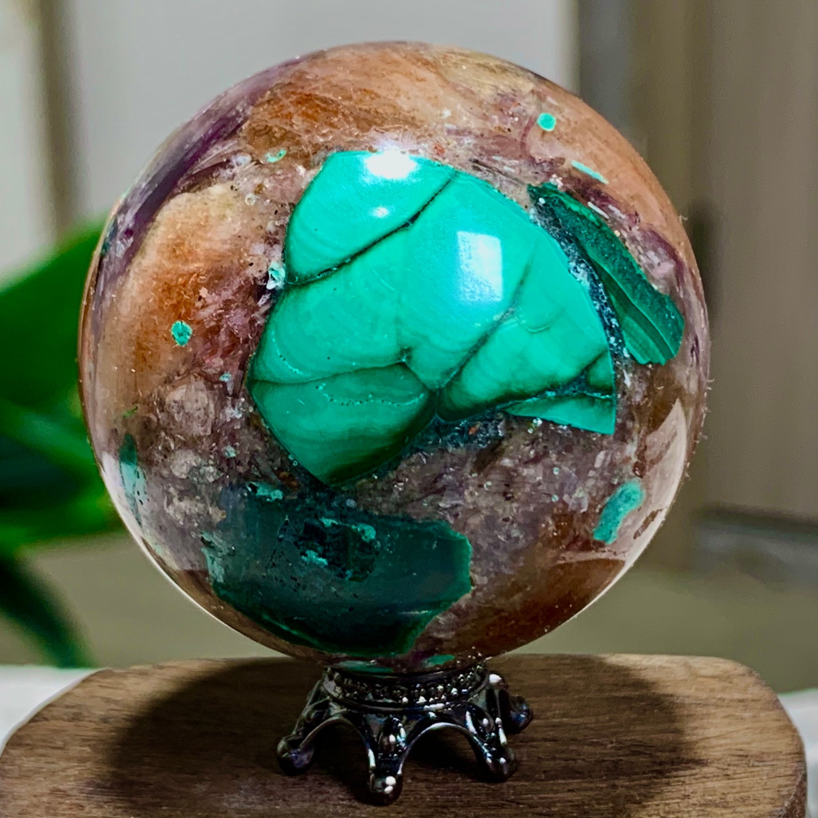 98G Newly discovered rare malachite purple mica symbiotic sphere restoration