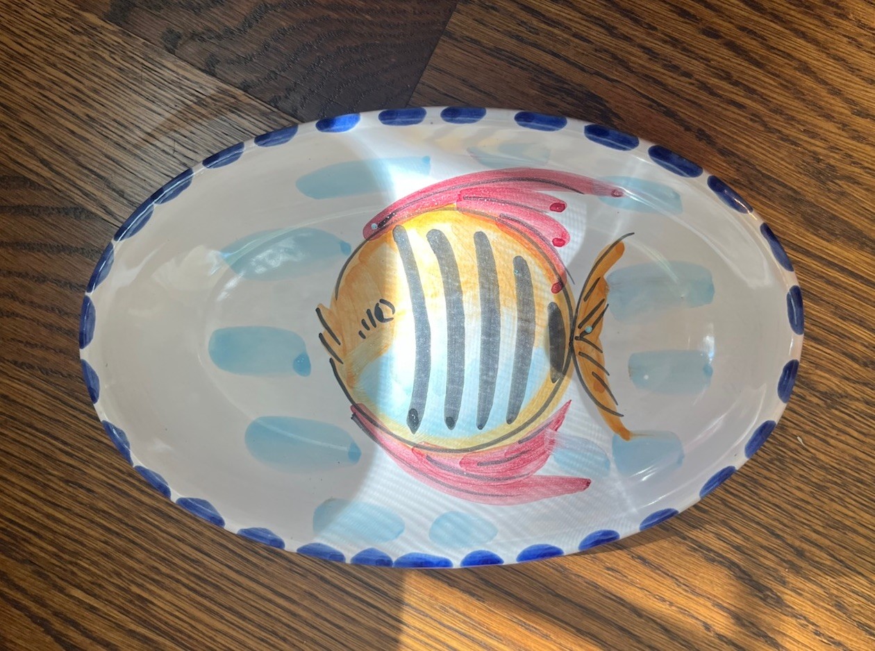 VIETRI Italy Fish Plate Hand Painted Oval Dish 8” Nautical NEW