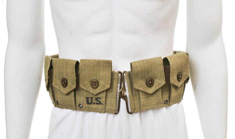 US M1 Garand M1923 Cartridge Belt Light OD Marked JT&L 1943 will fit up to 49"
