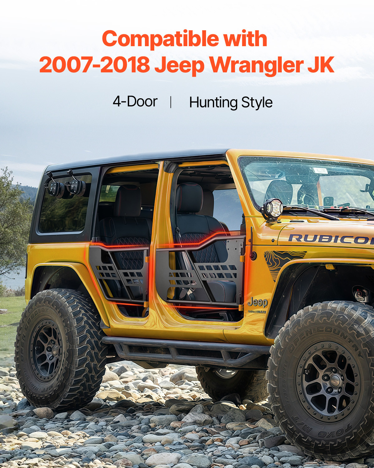 Front+Rear Side Tube Doors & Side View Mirrors For 2007-2018 Jeep Wrangler JK
