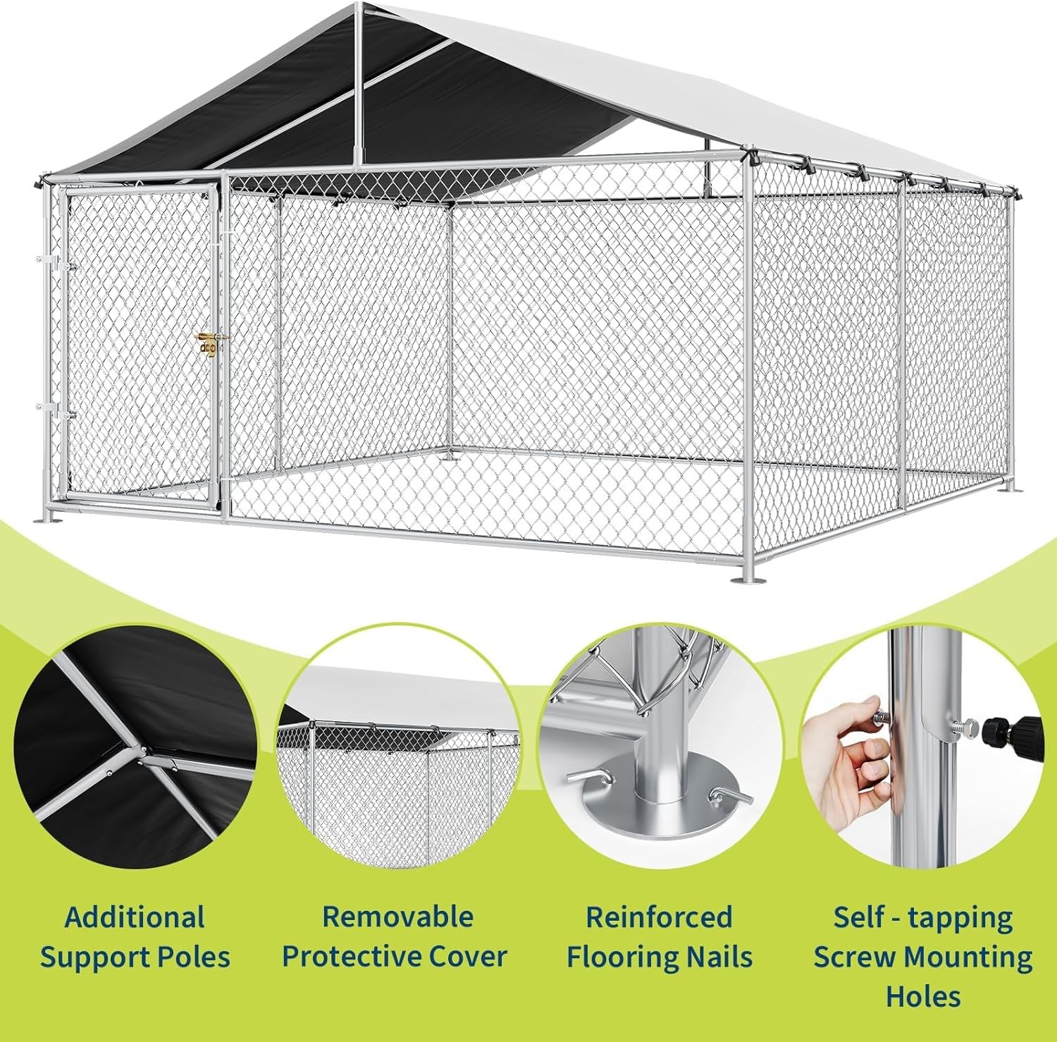 GRAVEE Large Dog Kennel Outdoor with Roof, Heavy Duty Pet Fence Enclosure