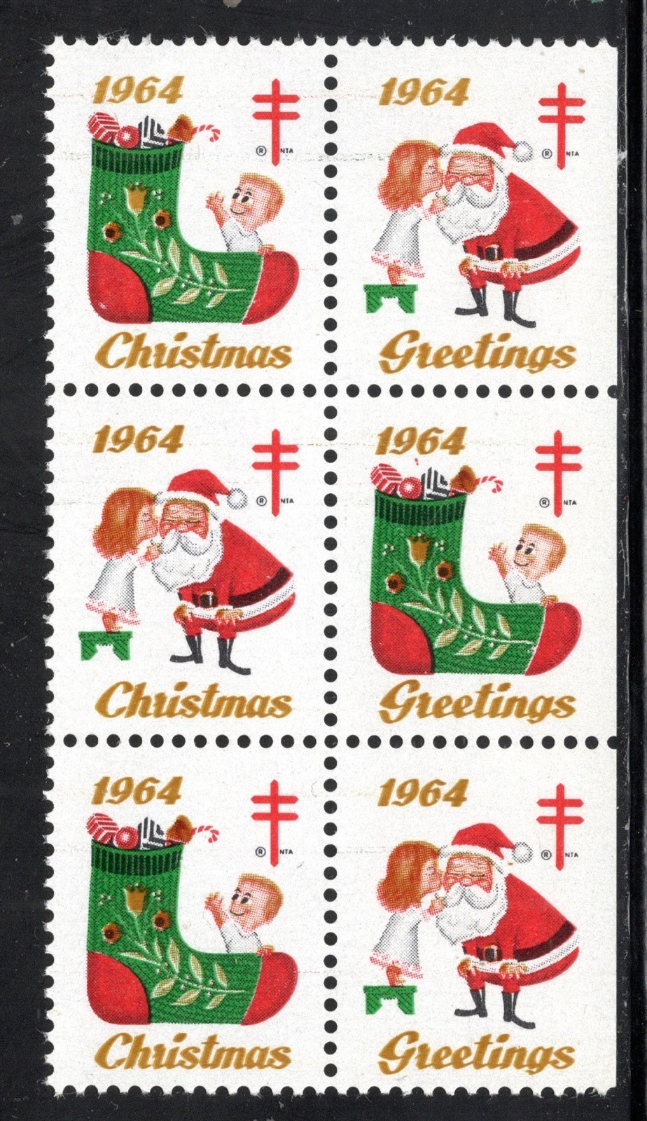 US Stamp Scott #WX220, Christmas Seals 1964, Block of 6, MNH