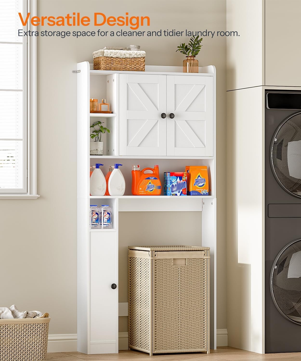 HOOBRO Over The Toilet Storage Cabinet Farmhouse Bathroom Storage Organizer