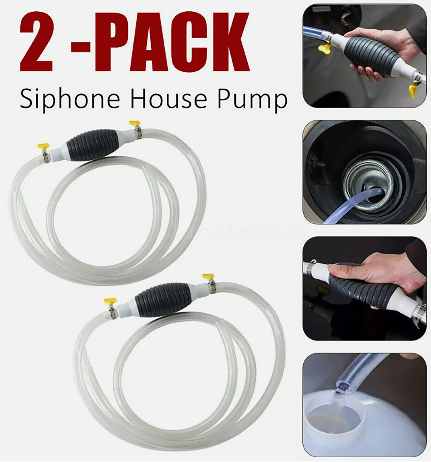 2PCS Siphon Pump Gas Transfer Gasoline Siphone Hose Oil Water Fuel Transfer Hand