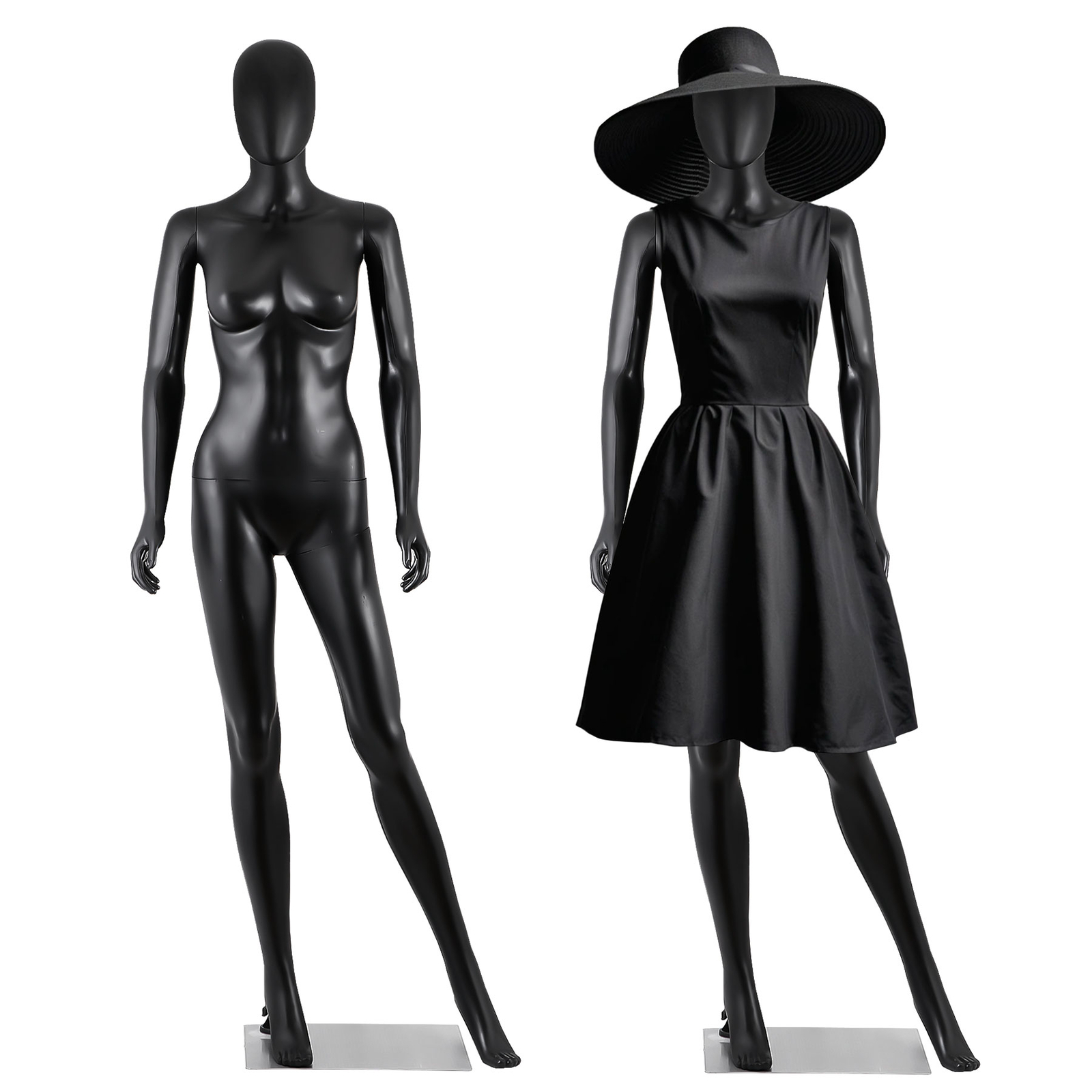 Black Adjustable Female Mannequin Faceless Plastic Full Body Dress Form Base 70"