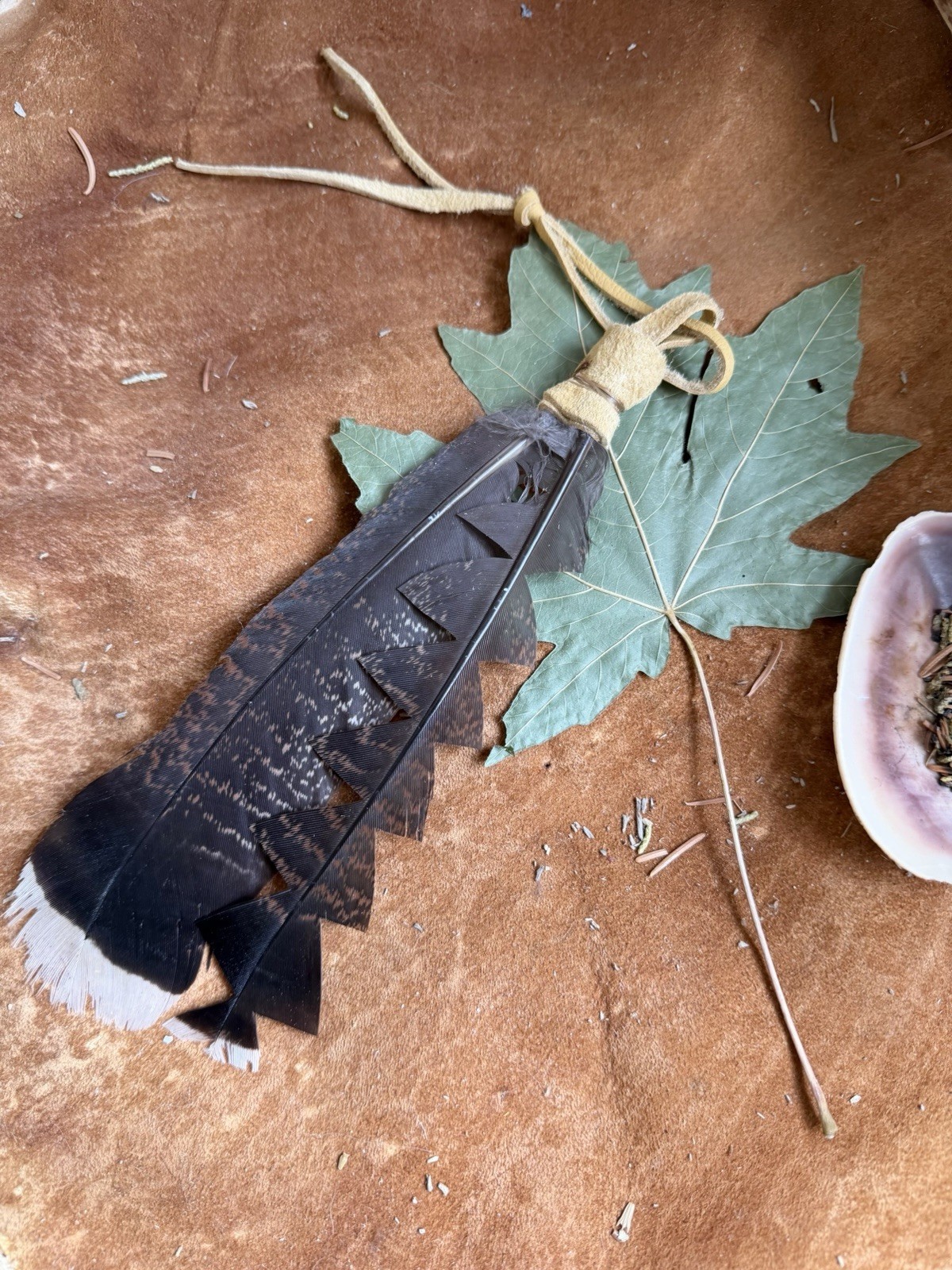 Native American feather hair tie regalia pow wow turkey feather hair tie