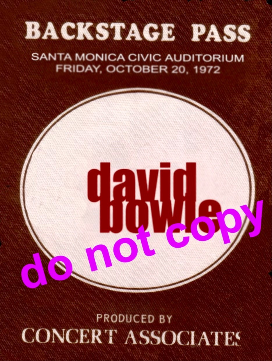 David Bowie&Spiders From Mars+Sellcat backstage pass Santa Monica Civic 10/20/72