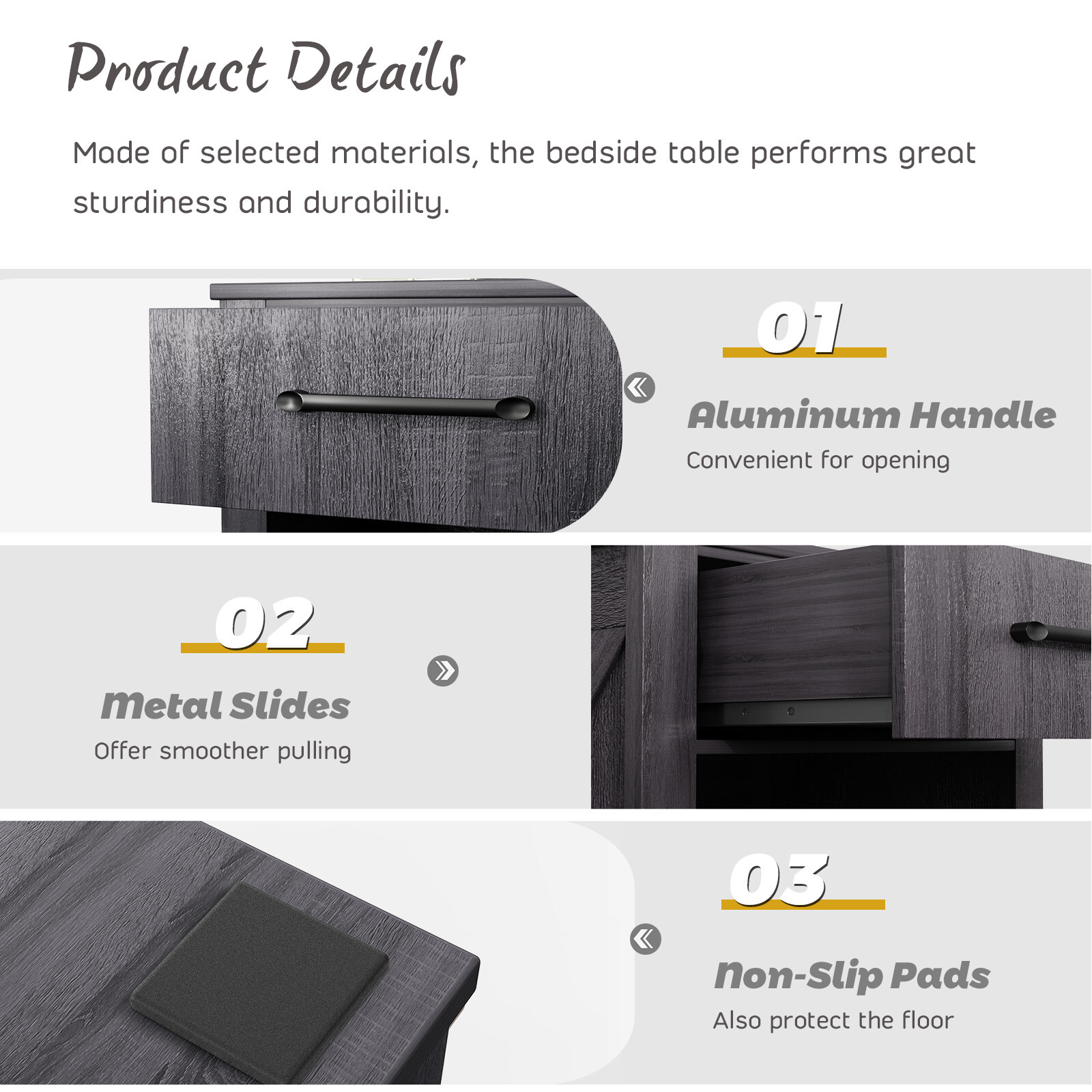 Nightstand with Drawer and Shelf Rustic Wooden Bedside Table Bedroom Black