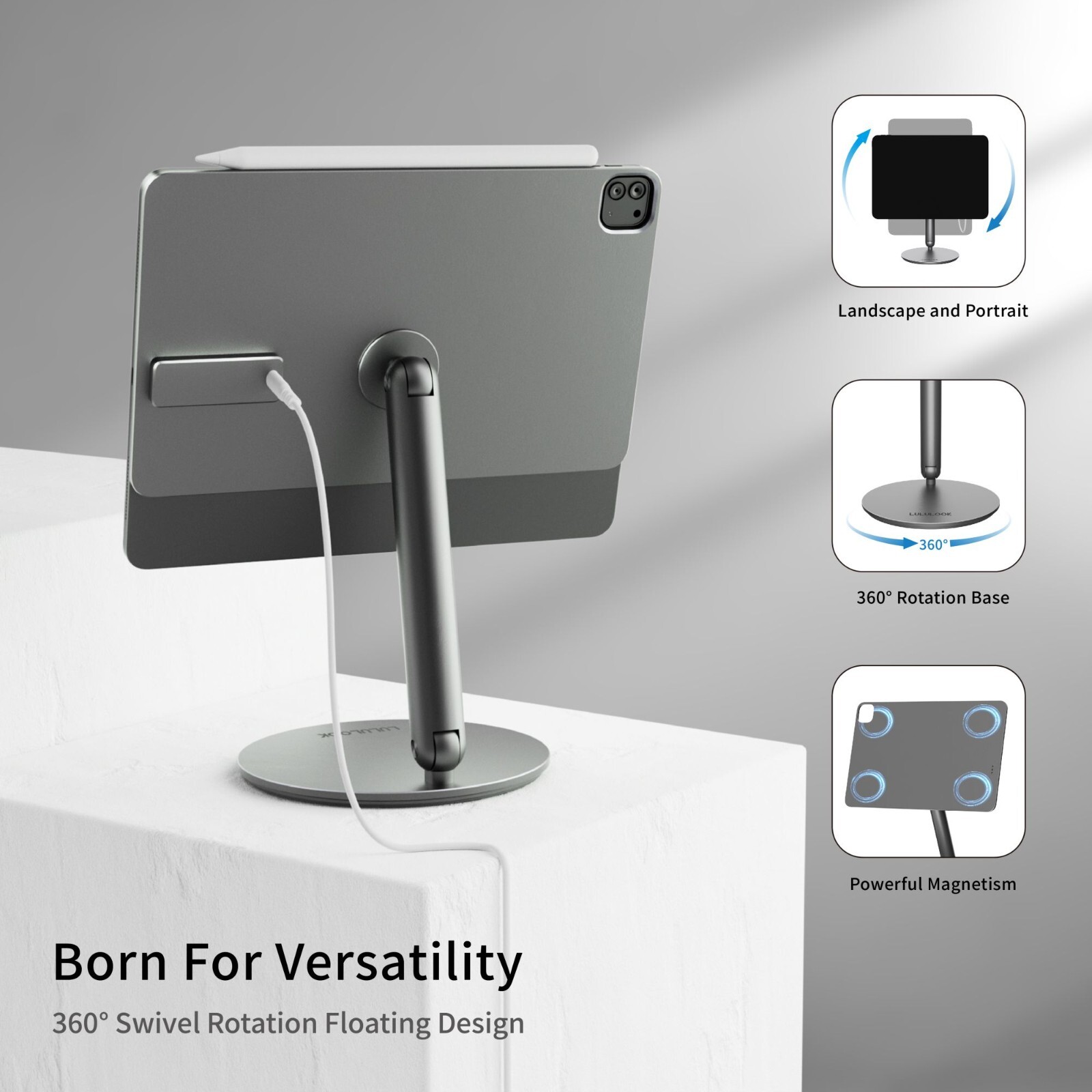 360 Rotating Foldable Magnetic Wireless Charging Stand For iPad Pro M4 13/12.9