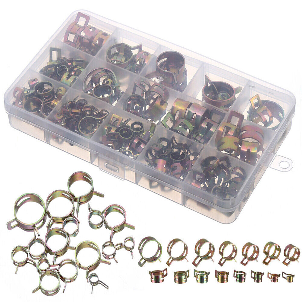 115pc Hose Spring Clamps Fastener Fuel Water Line Pipe Air Tube Clips Kit 6-22mm