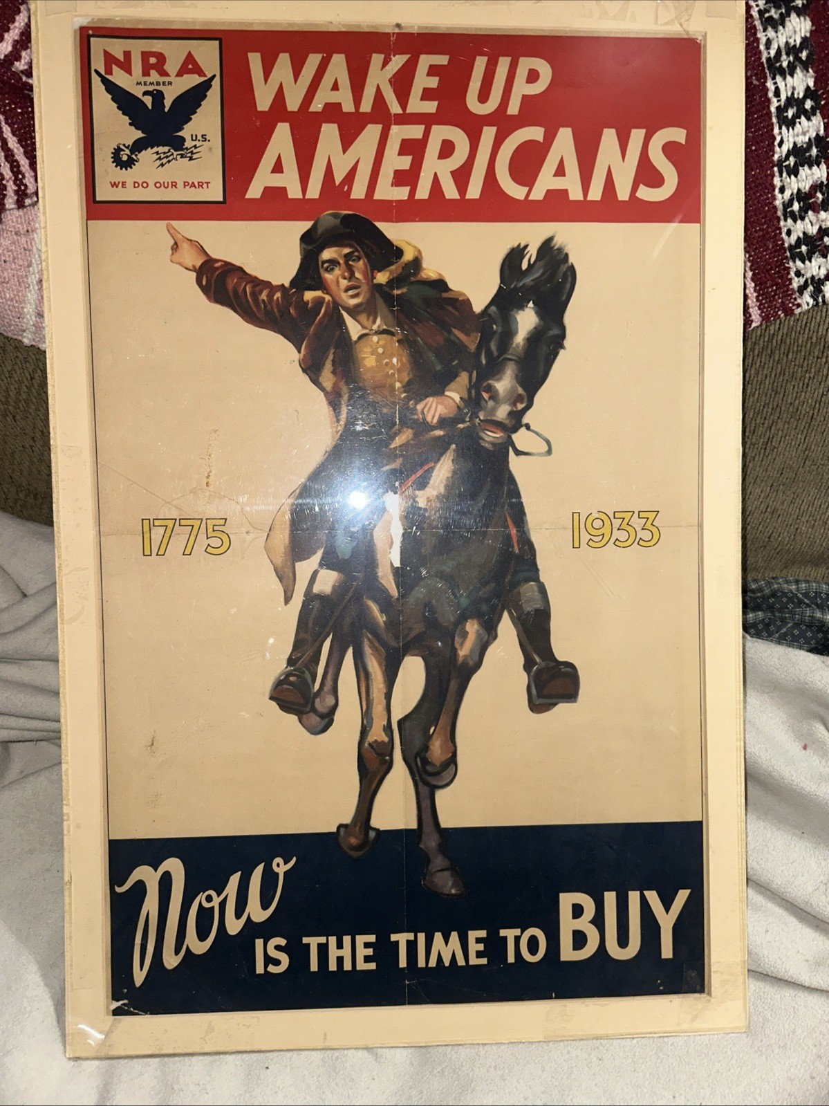 Antique N.R.A National Revival Act Poster Original Wake Up Americans