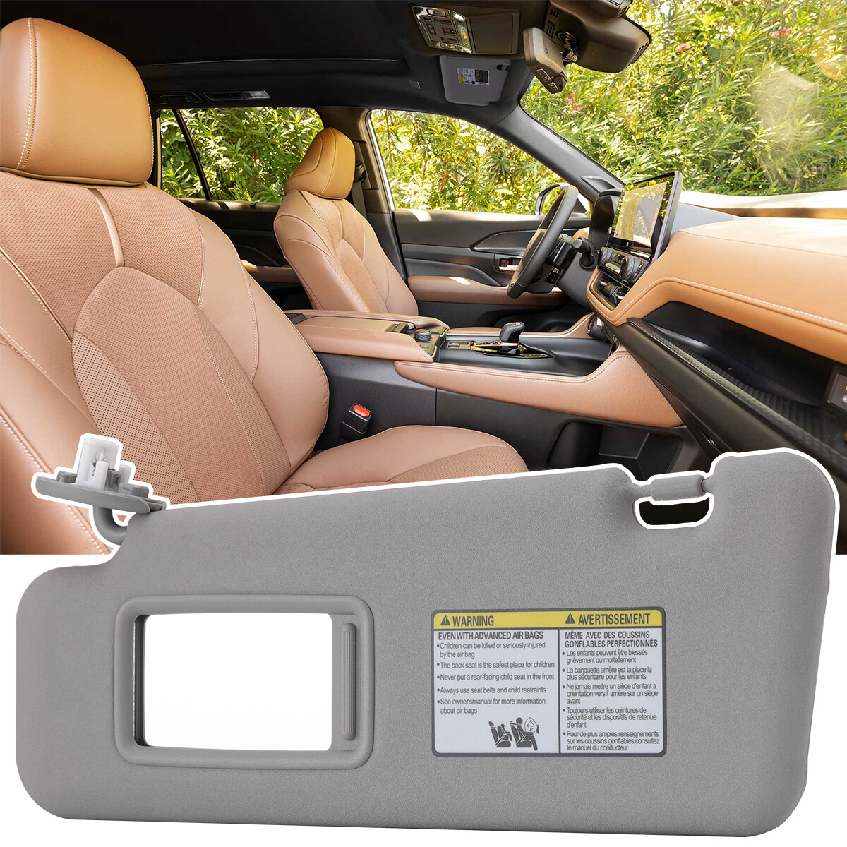 Gray Left Driver Side Sun Visor w/Mirror & Light For 2008-2013 Toyota Highlander