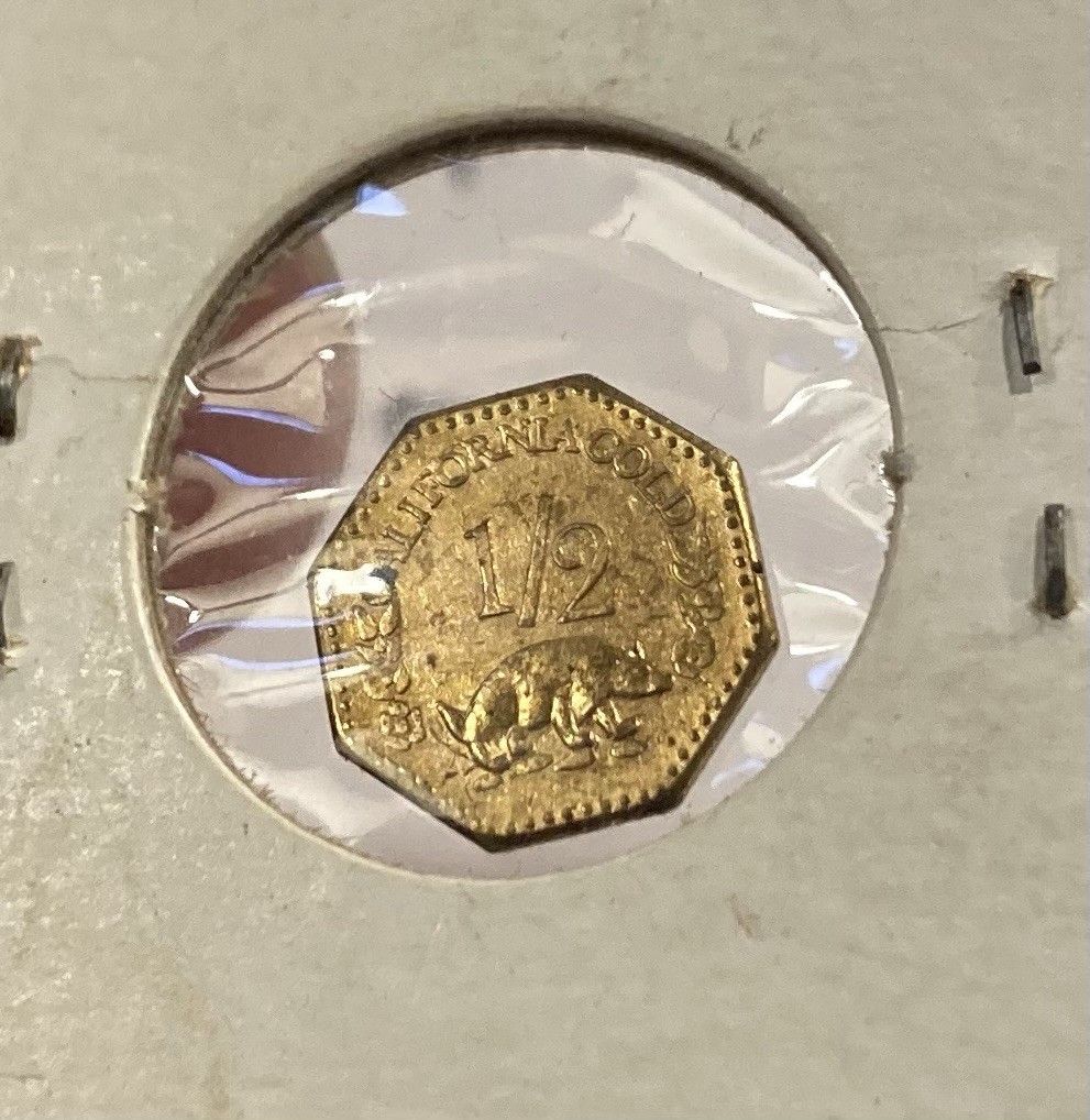 1855 California Gold 1/2 Denomination Octagonal Coin 13 Stars