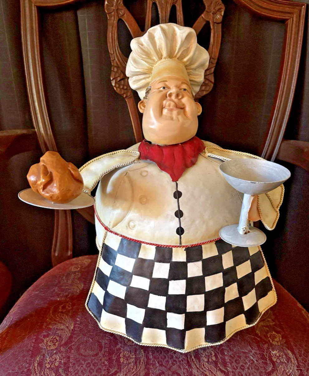 Unique 14 Inch Bobblehead Bobble Body Metal Chef Figure Restuarant Cafe' Decor