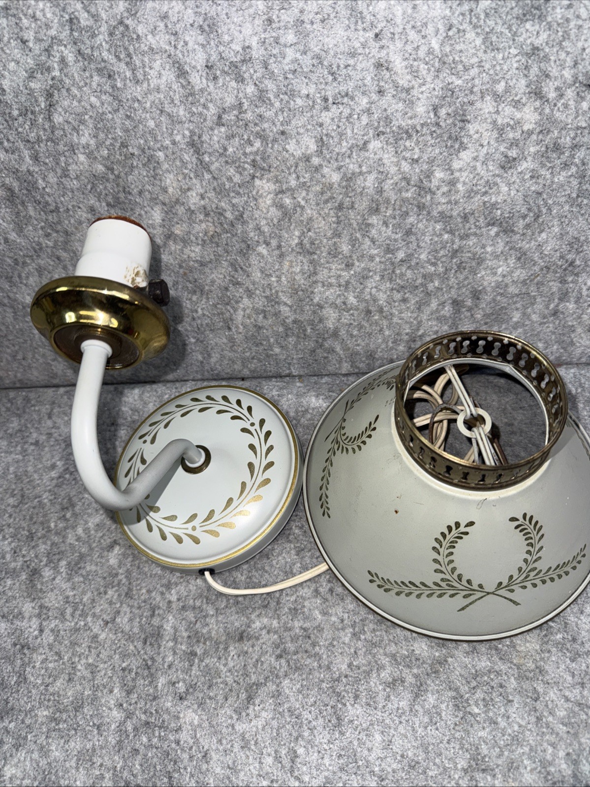 Vintage Tole Toleware Wall Sconce Hanging Metal Plug In Shade Works