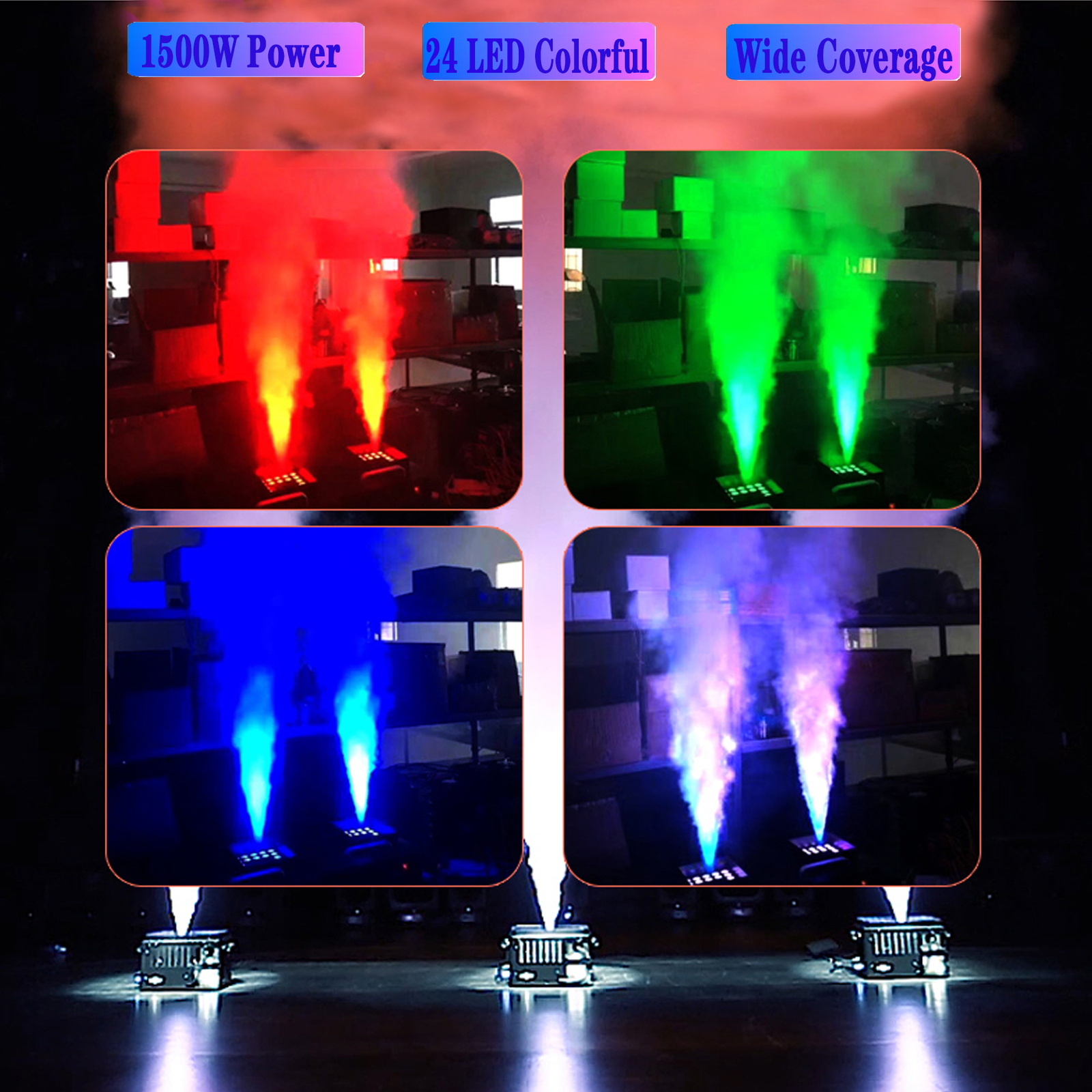 2pcs Vertical RGB 3 in1 24 LED DMX Fog Machine Stage Smoke Lighting W/ Remote