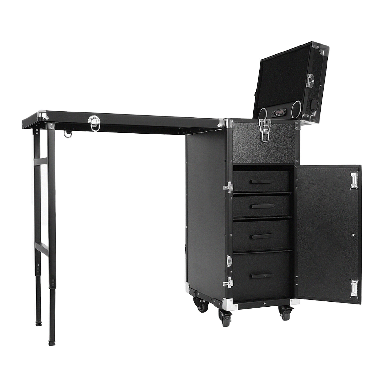 Nail Desk Mobile Station Rolling Makeup Train Case Manicure Table with Speaker