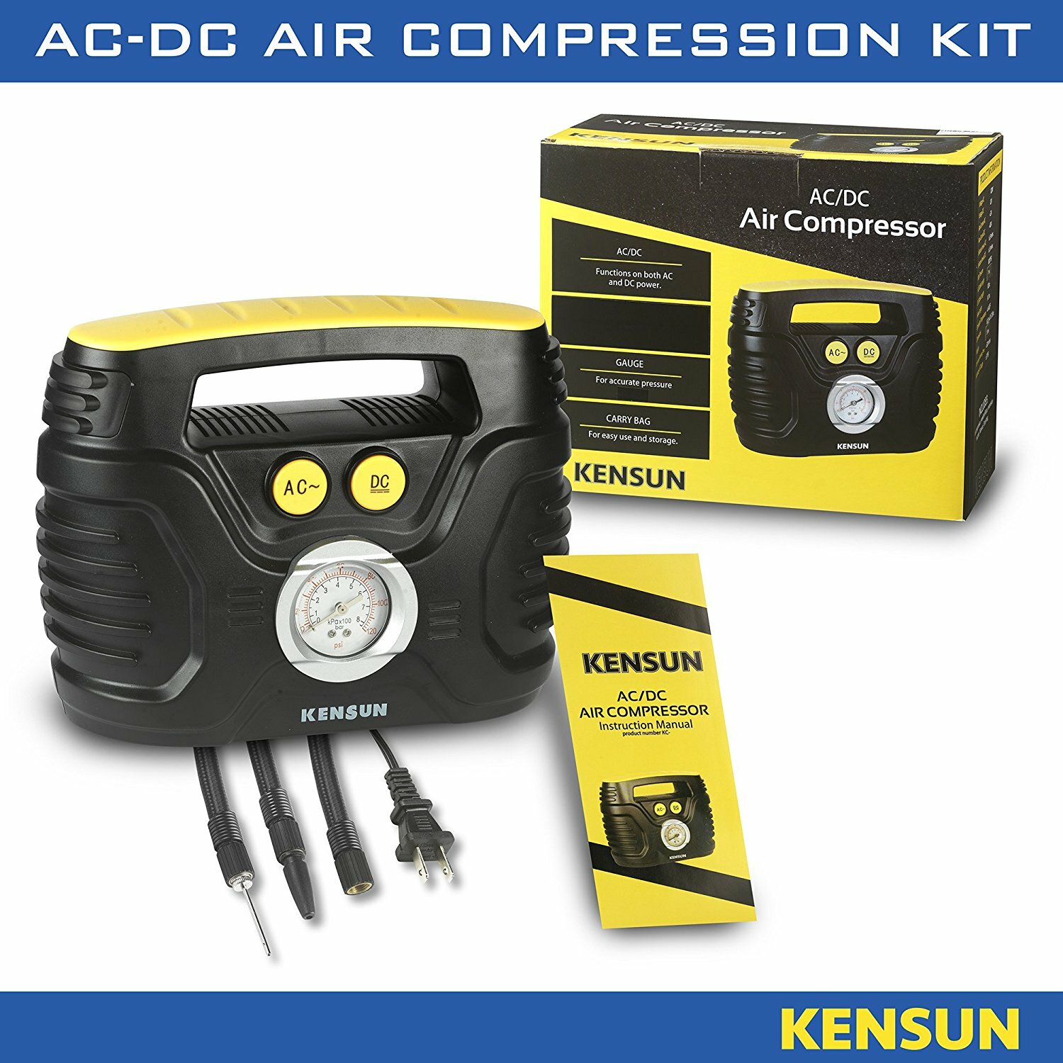 Kensun Portable Air Compressor Pump for Car 12V DC and Home 110V AC