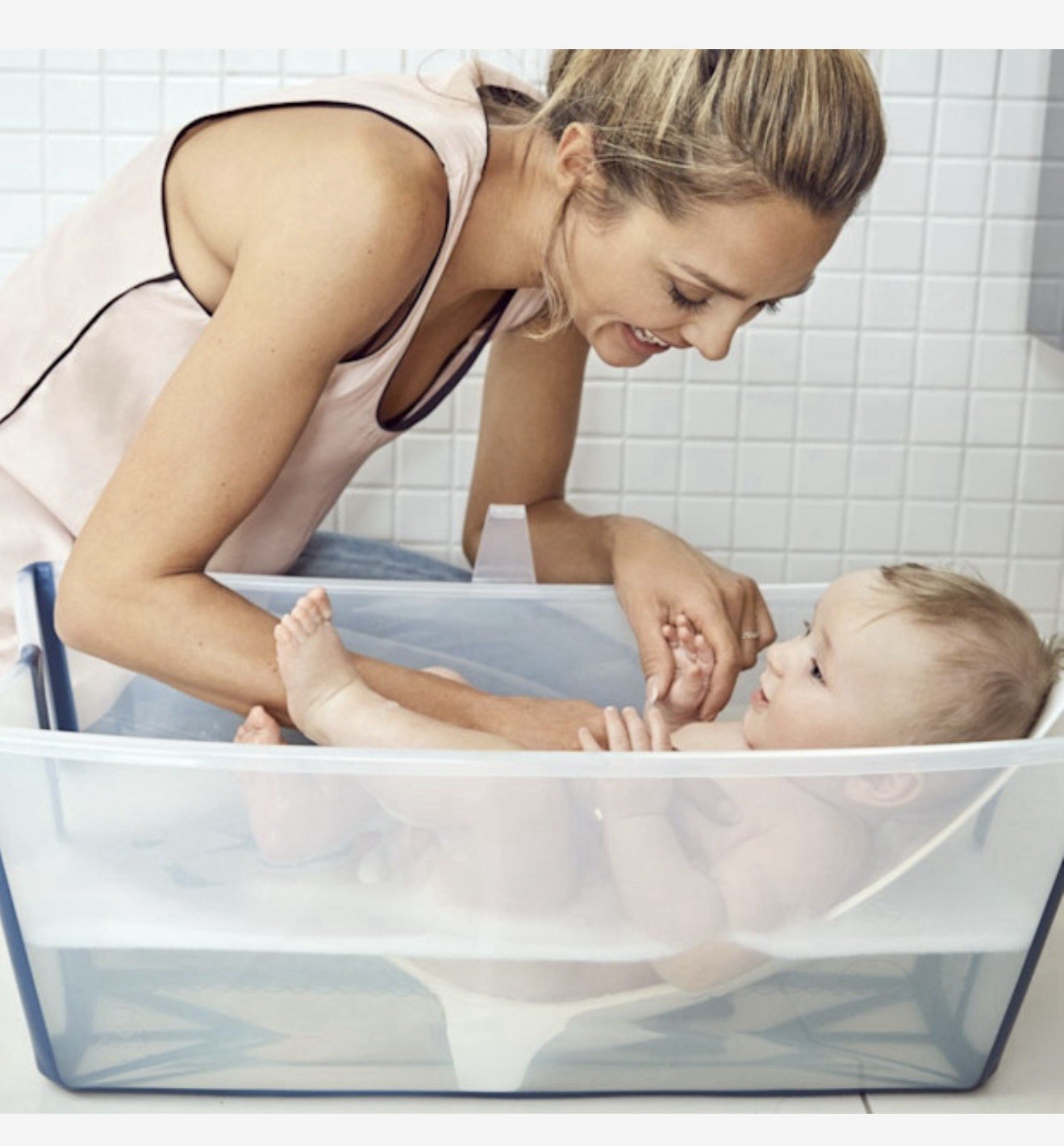 Stokke Flexi Bath Bundle, Sandy Beige - Foldable Baby Bathtub + Newborn Support