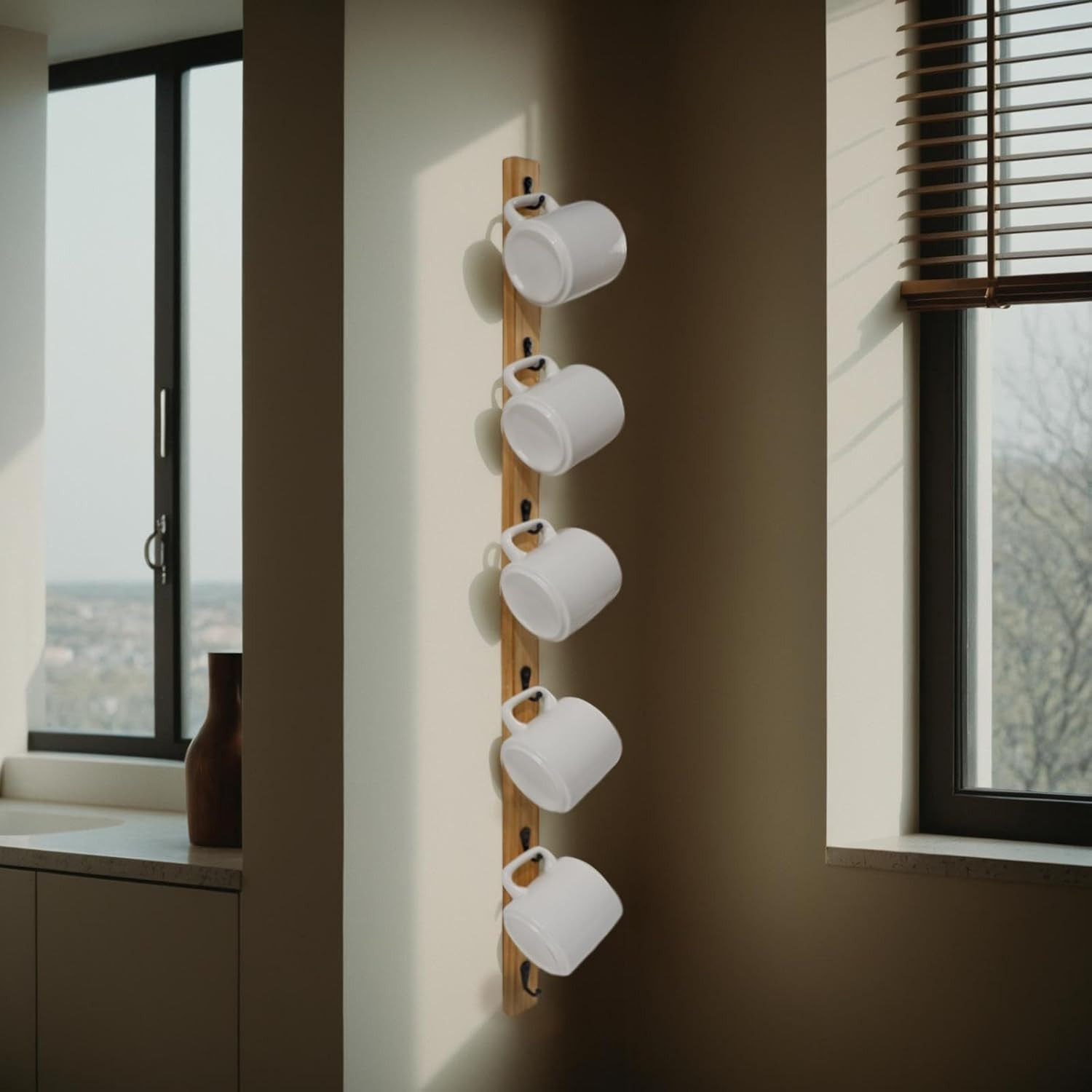Wall Mounted Coffee Cup Holder Set of 2 – Stylish Mug Rack Hooks for Space Savin