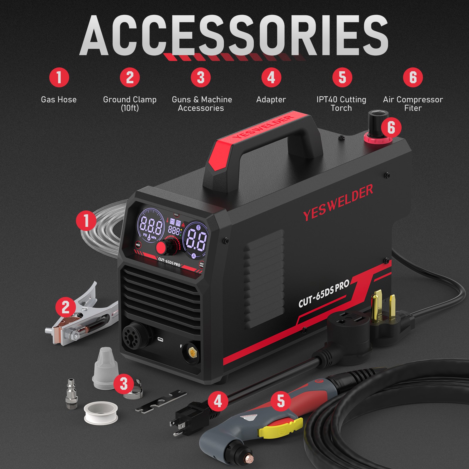 65Amp Plasma Cutter, 110V/220V Dual Voltage, Pilot Arc Digital Display Cutter