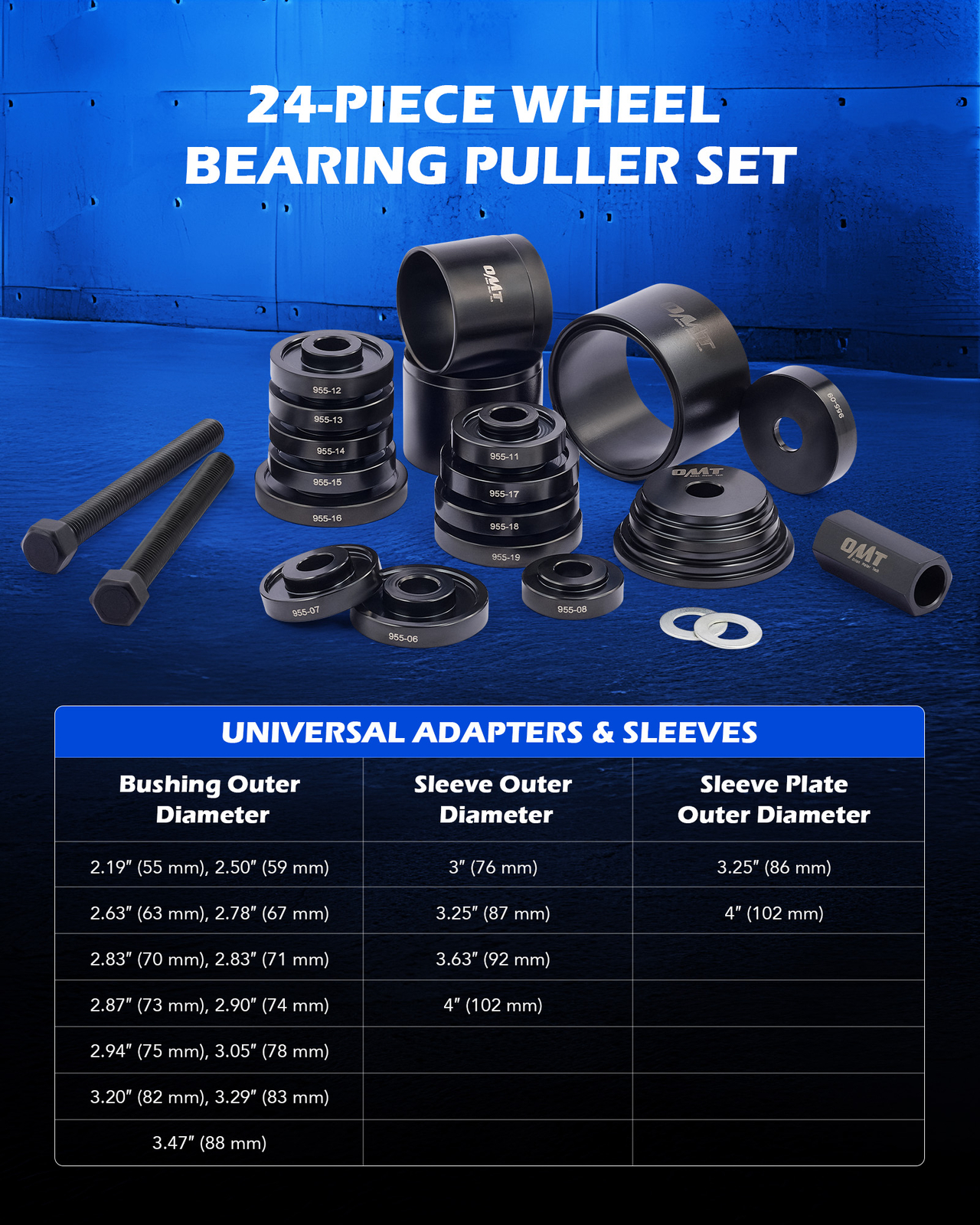 OMT FWD Front Wheel Bearing Press Drive Removal Adapter Puller Pulley Kit 24pcs