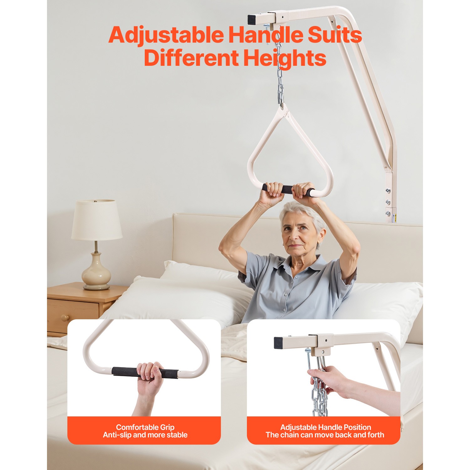 Trapeze Bar for Bed Mobility 250LBS Bed Trapeze with Clamps & Metal Chain