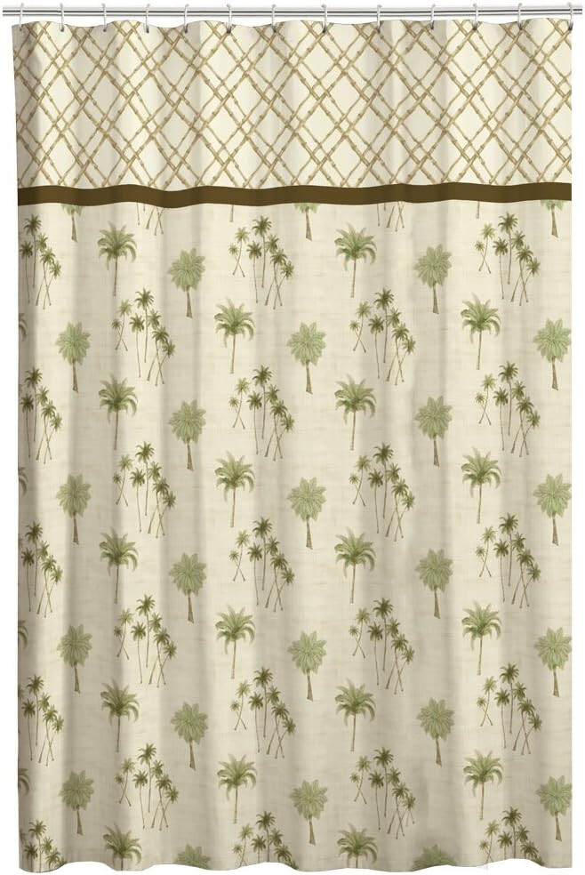 MAYTEX Mills Border Palm Fabric Shower Curtain Natural Palm Trees Island Vibes
