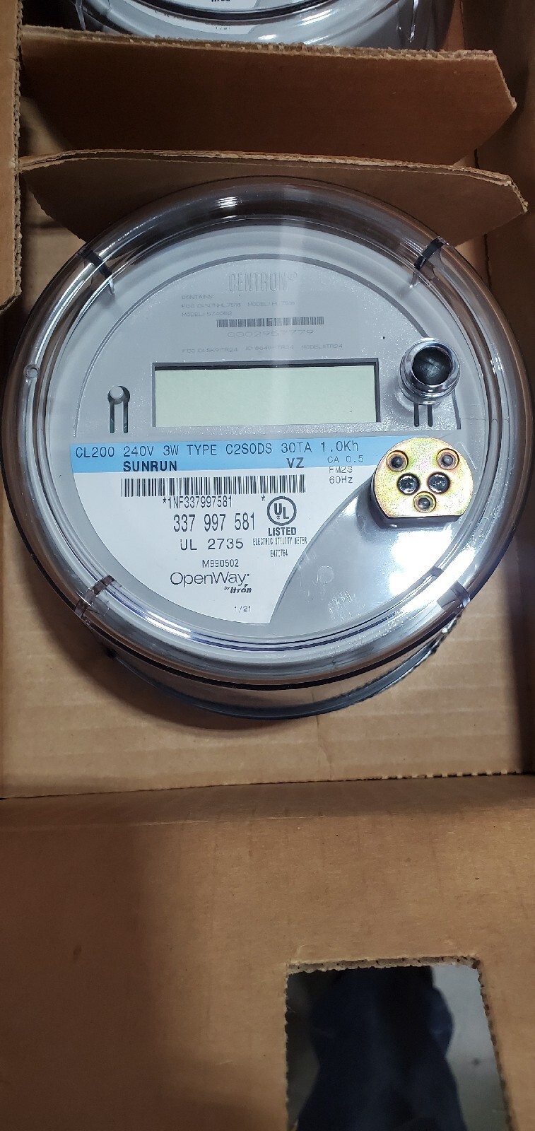 Centron Itron Sunrun OpenWay Smart Meter CL200 240V 3W C2SODS