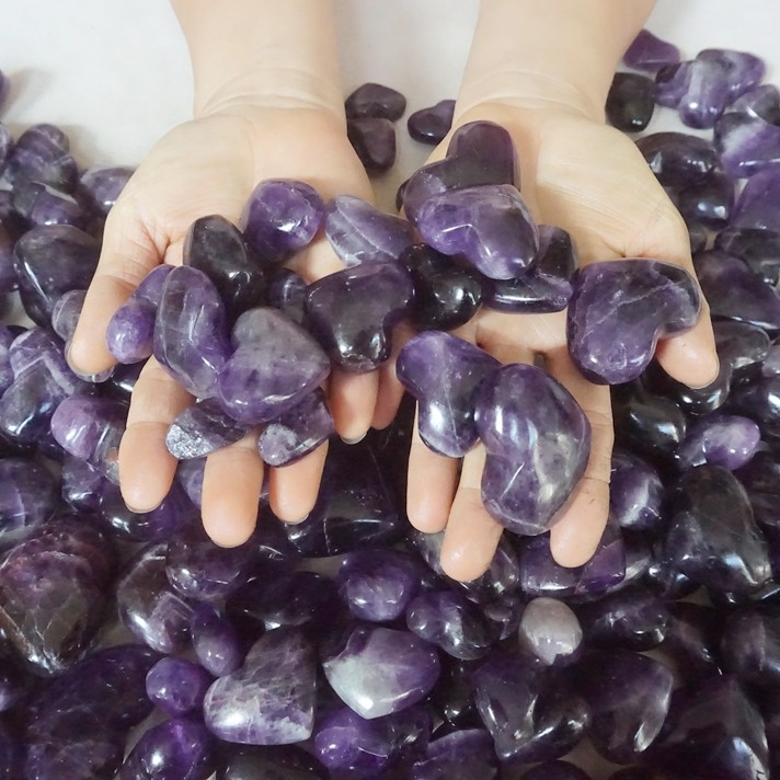 11LB 180Pcs Natural Purple Amethyst Quartz Crystal Heart Carved Healing Brazil