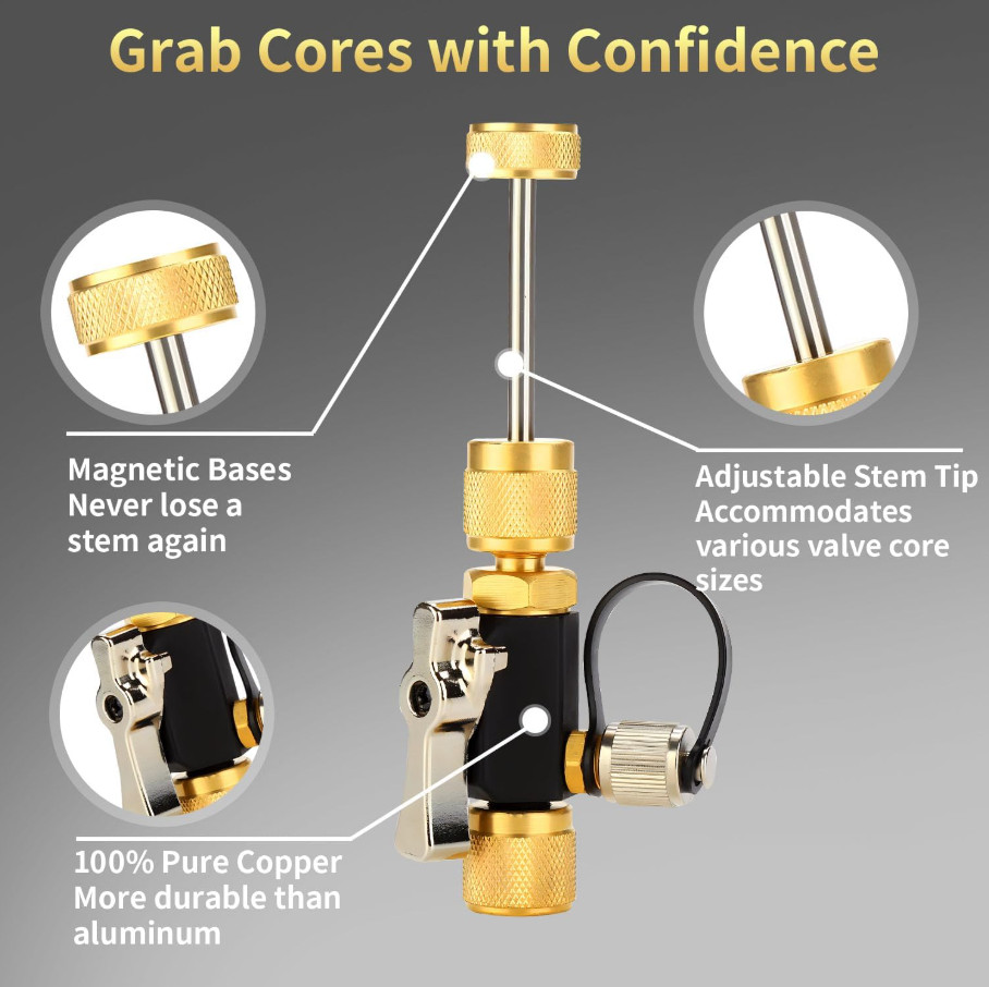 5 PACK - Valve Core Removal Tool for HVAC – Mega Flow Vacuum Rated, 1/4"